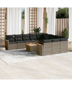 vidaXL 12-cz. zestaw mebli ogrodowych z poduszkami, szary, polirattan Dārza mēbeļu komplekti