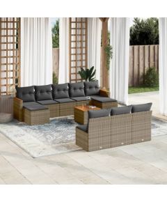 vidaXL 11-cz. zestaw mebli ogrodowych z poduszkami, szary rattan PE Dārza mēbeļu komplekti