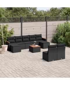 vidaXL 10-cz. zestaw wypoczynkowy do ogrodu, poduszki czarny rattan PE Dārza mēbeļu komplekti