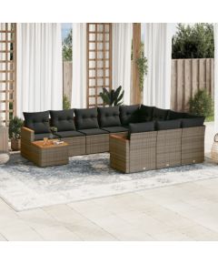 vidaXL 11-cz. zestaw mebli ogrodowych z poduszkami, szary rattan PE Dārza mēbeļu komplekti