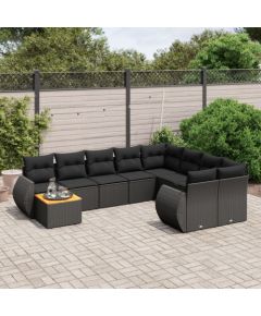 vidaXL 10-cz. zestaw wypoczynkowy do ogrodu, poduszki czarny rattan PE Dārza mēbeļu komplekti