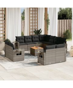 vidaXL 12-cz. zestaw mebli ogrodowych z poduszkami, szary, polirattan Dārza mēbeļu komplekti