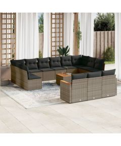 vidaXL 14-cz. zestaw mebli ogrodowych z poduszkami, szary, polirattan Dārza mēbeļu komplekti