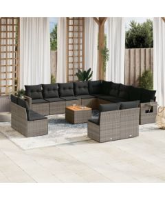 vidaXL 14-cz. zestaw mebli ogrodowych z poduszkami, szary, polirattan Dārza mēbeļu komplekti