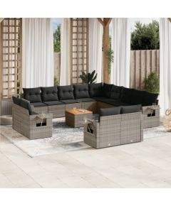 vidaXL 14-cz. zestaw mebli ogrodowych z poduszkami, szary, polirattan Dārza mēbeļu komplekti