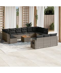 vidaXL 14-cz. zestaw mebli ogrodowych z poduszkami, szary, polirattan Dārza mēbeļu komplekti