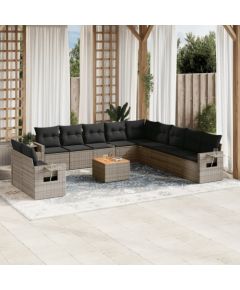 vidaXL 12-cz. zestaw mebli ogrodowych z poduszkami, szary, polirattan Dārza mēbeļu komplekti