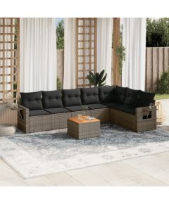 vidaXL 8-cz. zestaw mebli ogrodowych z poduszkami, szary, polirattan Dārza mēbeļu komplekti