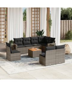 vidaXL 9-cz. zestaw mebli ogrodowych z poduszkami, szary, polirattan Dārza mēbeļu komplekti