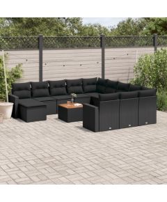 vidaXL 13-cz. zestaw mebli do ogrodu, poduszki, czarny, rattan PE Dārza mēbeļu komplekti