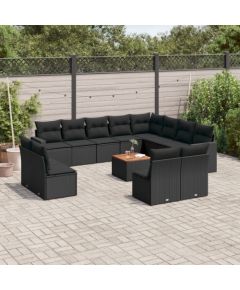 vidaXL 13-cz. zestaw mebli do ogrodu, poduszki, czarny, rattan PE Dārza mēbeļu komplekti