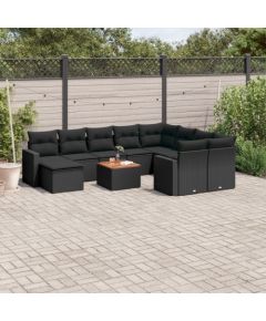 vidaXL 11-cz. zestaw wypoczynkowy do ogrodu, poduszki czarny rattan PE Dārza mēbeļu komplekti