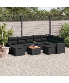 vidaXL 10-cz. zestaw wypoczynkowy do ogrodu, poduszki czarny rattan PE Dārza mēbeļu komplekti