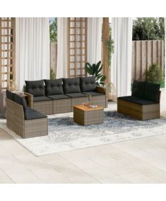 vidaXL 9-cz. zestaw mebli ogrodowych z poduszkami, szary, polirattan Dārza mēbeļu komplekti