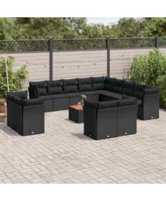 vidaXL 14-cz. zestaw wypoczynkowy do ogrodu, poduszki czarny rattan PE Dārza mēbeļu komplekti