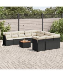 vidaXL 12-cz. zestaw mebli do ogrodu, z poduszkami, czarny, polirattan Dārza mēbeļu komplekti