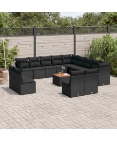 vidaXL 14-cz. zestaw wypoczynkowy do ogrodu, poduszki czarny rattan PE Dārza mēbeļu komplekti