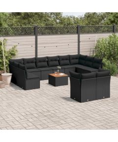 vidaXL 13-cz. zestaw mebli do ogrodu, poduszki, czarny, rattan PE Dārza mēbeļu komplekti