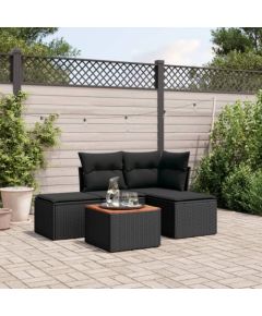 vidaXL 5-cz. zestaw wypoczynkowy do ogrodu, poduszki, czarny rattan PE Dārza mēbeļu komplekti