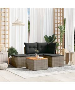 vidaXL 5-cz. zestaw wypoczynkowy do ogrodu, poduszki, szary rattan PE Dārza mēbeļu komplekti