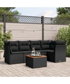 vidaXL 6-cz. zestaw mebli ogrodowych z poduszkami, czarny polirattan Dārza mēbeļu komplekti