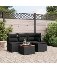 vidaXL 5-cz. zestaw wypoczynkowy do ogrodu, poduszki, czarny rattan PE Dārza mēbeļu komplekti