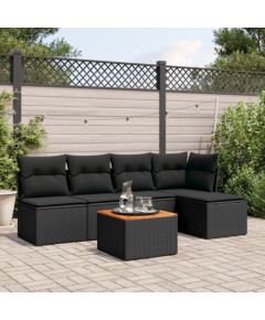 vidaXL 6-cz. zestaw mebli ogrodowych z poduszkami, czarny polirattan Dārza mēbeļu komplekti