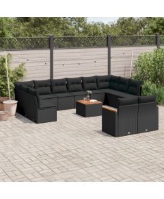 vidaXL 13-cz. zestaw mebli do ogrodu, poduszki, czarny, rattan PE Dārza mēbeļu komplekti