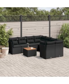 vidaXL 9-cz. zestaw wypoczynkowy do ogrodu, z poduszkami, czarny Dārza mēbeļu komplekti