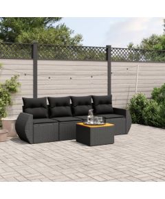 vidaXL 5-cz. zestaw wypoczynkowy do ogrodu, poduszki, czarny rattan PE Dārza mēbeļu komplekti