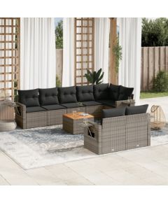 vidaXL 9-cz. zestaw mebli ogrodowych z poduszkami, szary, polirattan Dārza mēbeļu komplekti