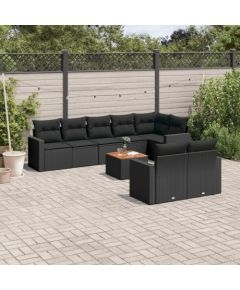 vidaXL 9-cz. zestaw wypoczynkowy do ogrodu, z poduszkami, czarny Dārza mēbeļu komplekti