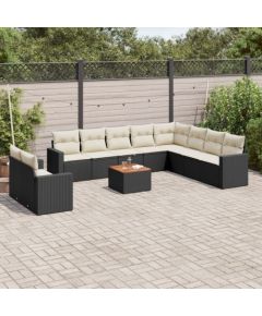 vidaXL 11-cz. zestaw wypoczynkowy do ogrodu, poduszki czarny rattan PE Dārza mēbeļu komplekti