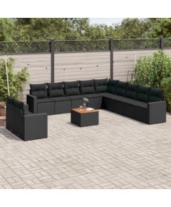 vidaXL 12-cz. zestaw mebli do ogrodu, z poduszkami, czarny, polirattan Dārza mēbeļu komplekti