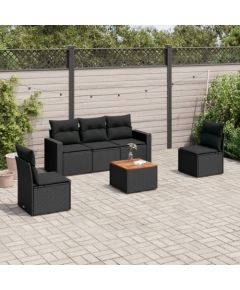 vidaXL 6-cz. zestaw mebli ogrodowych z poduszkami, czarny polirattan Dārza mēbeļu komplekti