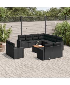 vidaXL 12-cz. zestaw mebli do ogrodu, z poduszkami, czarny, polirattan Dārza mēbeļu komplekti