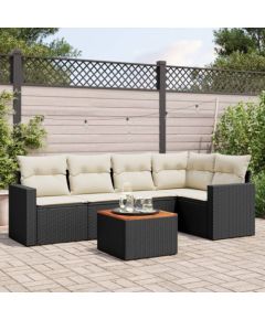 vidaXL 6-cz. zestaw mebli ogrodowych z poduszkami, czarny polirattan Dārza mēbeļu komplekti