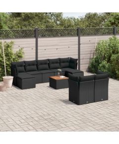 vidaXL 10-cz. zestaw wypoczynkowy do ogrodu, poduszki czarny rattan PE Dārza mēbeļu komplekti