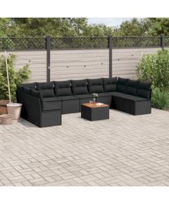 vidaXL 11-cz. zestaw wypoczynkowy do ogrodu, poduszki czarny rattan PE Dārza mēbeļu komplekti