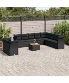 vidaXL 11-cz. zestaw wypoczynkowy do ogrodu, poduszki czarny rattan PE Dārza mēbeļu komplekti