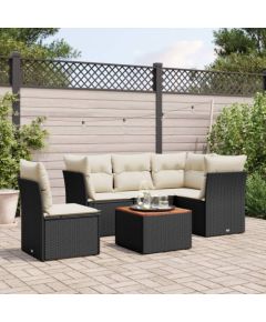 vidaXL 6-cz. zestaw mebli ogrodowych z poduszkami, czarny polirattan Dārza mēbeļu komplekti