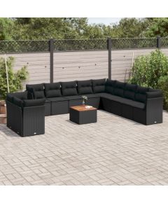 vidaXL 12-cz. zestaw mebli do ogrodu, z poduszkami, czarny, polirattan Dārza mēbeļu komplekti