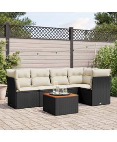 vidaXL 6-cz. zestaw mebli ogrodowych z poduszkami, czarny polirattan Dārza mēbeļu komplekti