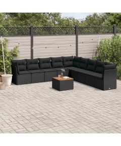 vidaXL 10-cz. zestaw wypoczynkowy do ogrodu, poduszki czarny rattan PE Dārza mēbeļu komplekti