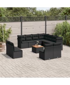 vidaXL 12-cz. zestaw mebli do ogrodu, z poduszkami, czarny, polirattan Dārza mēbeļu komplekti