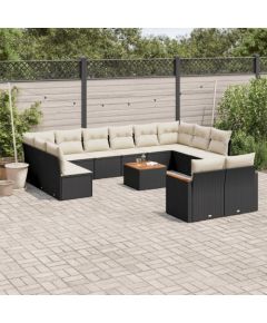 vidaXL 13-cz. zestaw mebli do ogrodu, poduszki, czarny, rattan PE Dārza mēbeļu komplekti