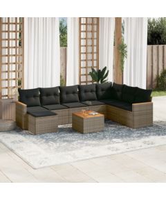 vidaXL 9-cz. zestaw mebli ogrodowych z poduszkami, szary, polirattan Dārza mēbeļu komplekti