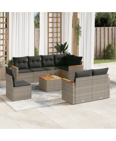 vidaXL 9-cz. zestaw mebli ogrodowych z poduszkami, szary, polirattan Dārza mēbeļu komplekti