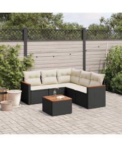 vidaXL 6-cz. zestaw mebli ogrodowych z poduszkami, czarny polirattan Dārza mēbeļu komplekti