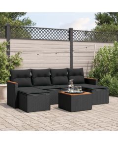 vidaXL 7-cz. zestaw wypoczynkowy do ogrodu, z poduszkami, czarny Dārza mēbeļu komplekti